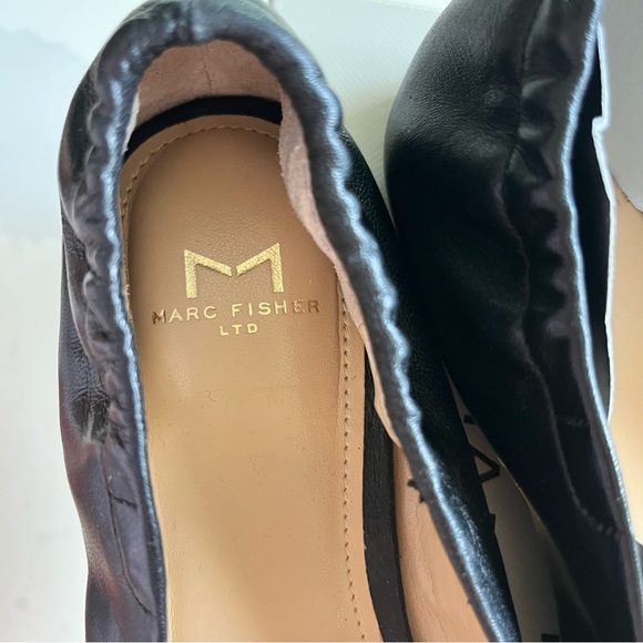 Marc Fisher LTD Ophia Black Leather Ruched Slip On Ballet Flats Women’s Sz 5 BNB - Picture 9 of 15